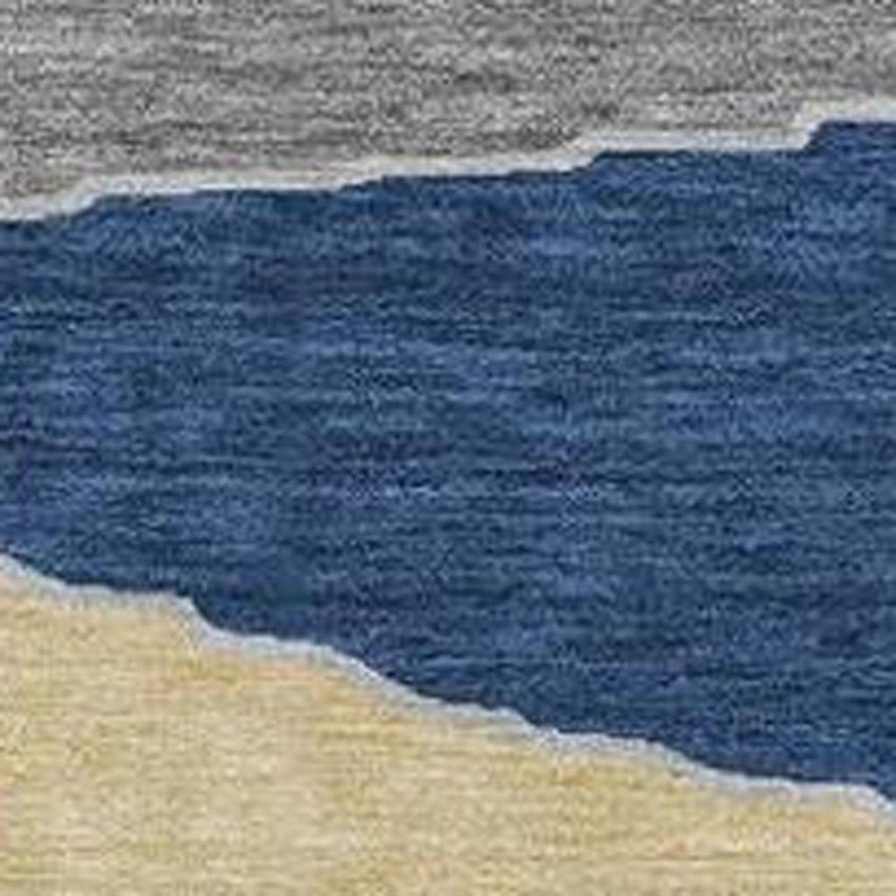 8' Navy Blue And Blue Round Geometric Washable Indoor Outdoor Area Rug HomeRoots