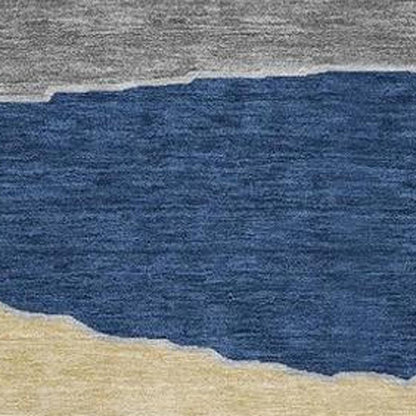8' Navy Blue And Blue Round Geometric Washable Indoor Outdoor Area Rug