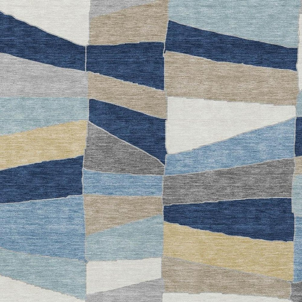 8' X 10' Navy Blue And Blue Geometric Washable Indoor Outdoor Area Rug — view 4