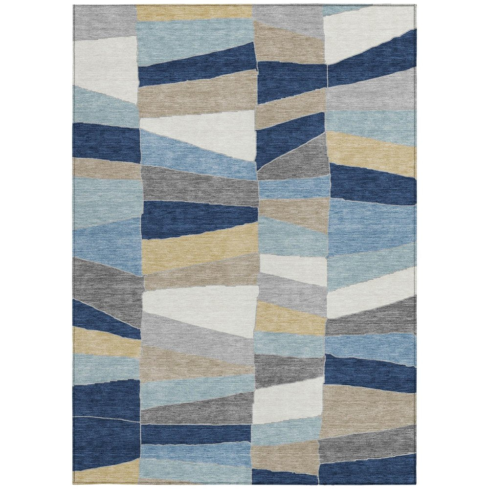 10' X 14' Navy Blue And Blue Geometric Washable Indoor Outdoor Area Rug HomeRoots
