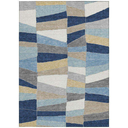 10' X 14' Navy Blue And Blue Geometric Washable Indoor Outdoor Area Rug HomeRoots