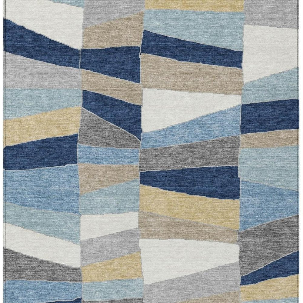 10' X 14' Navy Blue And Blue Geometric Washable Indoor Outdoor Area Rug HomeRoots