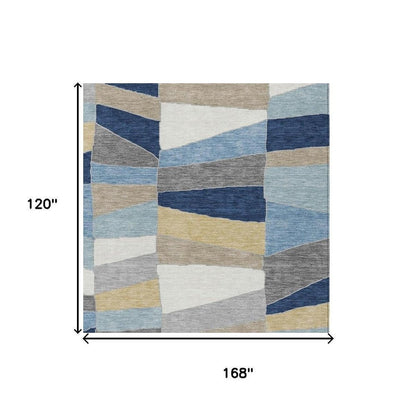 10' X 14' Navy Blue And Blue Geometric Washable Indoor Outdoor Area Rug HomeRoots