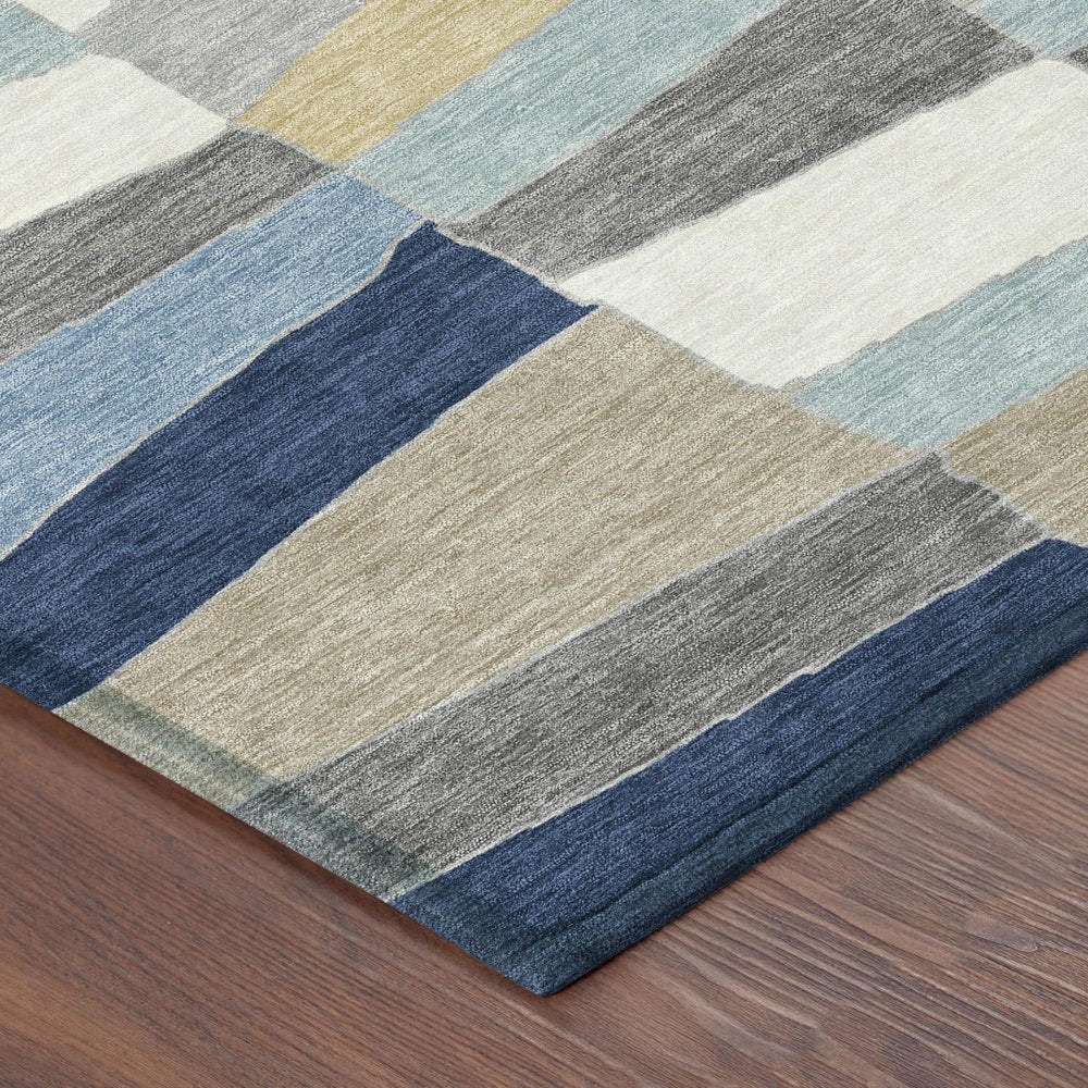 10' X 14' Navy Blue And Blue Geometric Washable Indoor Outdoor Area Rug HomeRoots