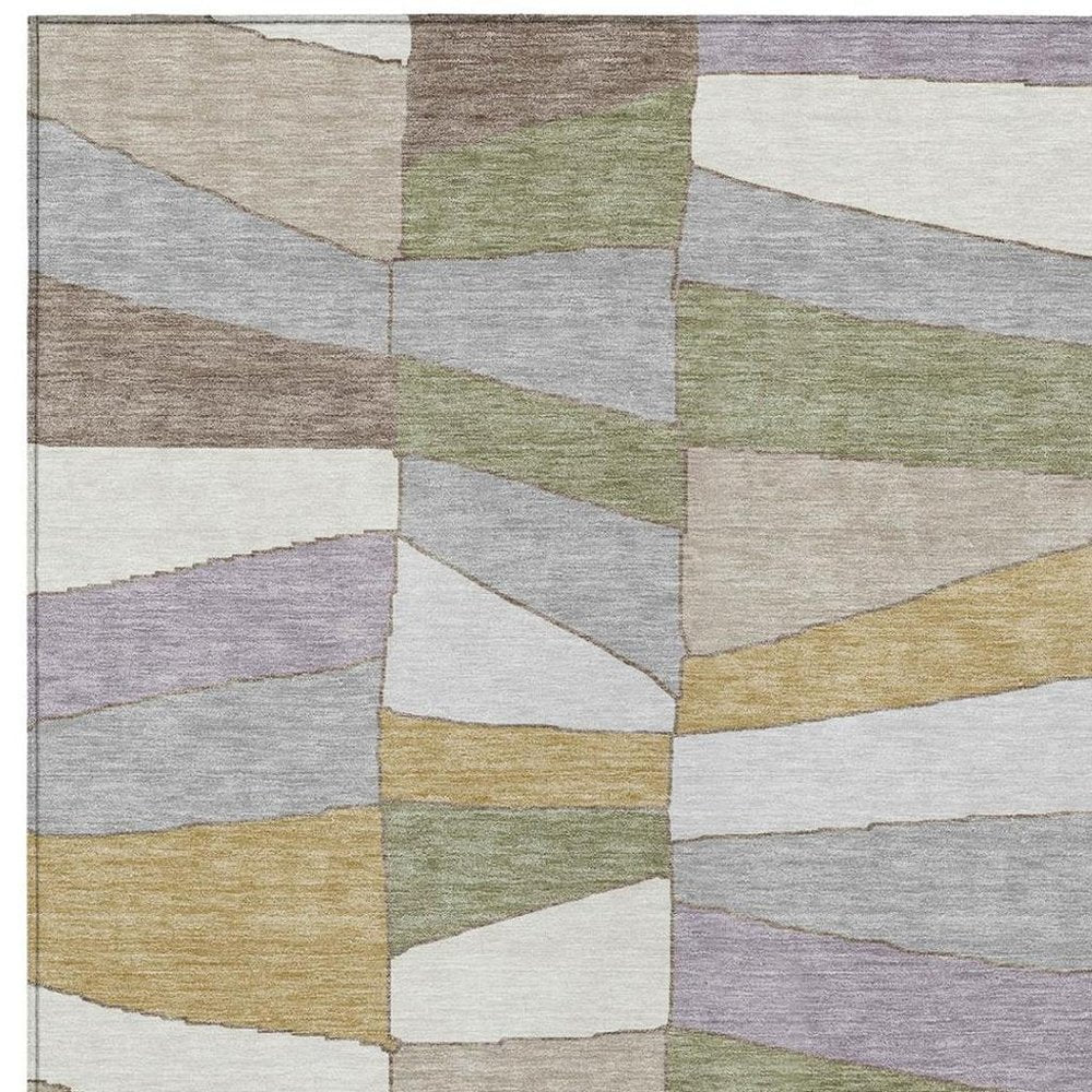 9' X 12' Pewter And Gray Geometric Washable Indoor Outdoor Area Rug HomeRoots