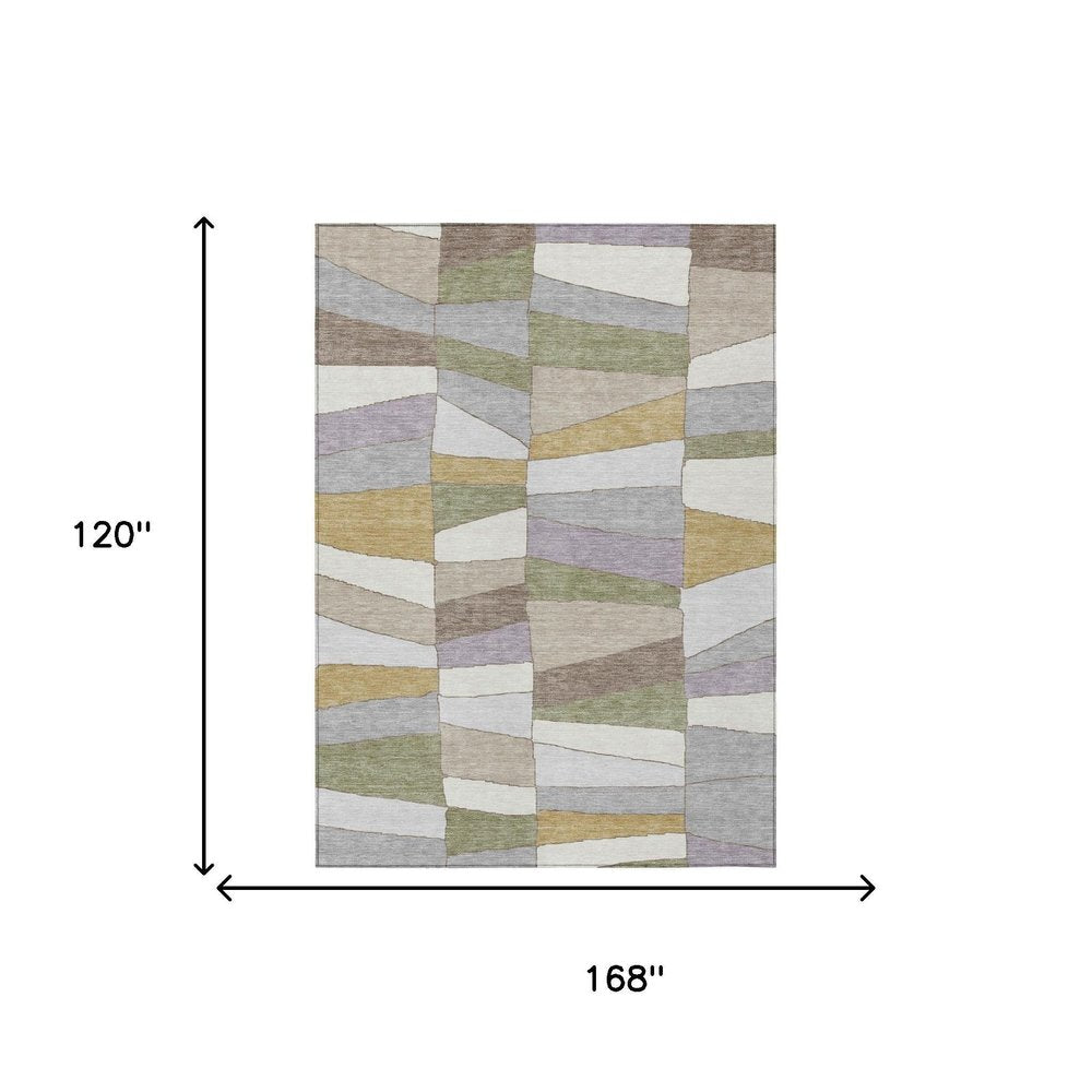 10' X 14' Pewter And Gray Geometric Washable Indoor Outdoor Area Rug — view 11