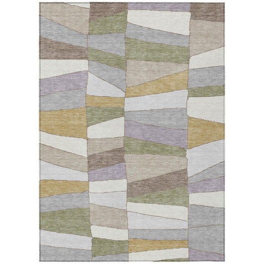 10' X 14' Pewter And Gray Geometric Washable Indoor Outdoor Area Rug