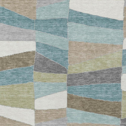 3' X 5' Teal Blue And Beige Geometric Washable Indoor Outdoor Area Rug HomeRoots