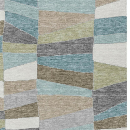3' X 5' Teal Blue And Beige Geometric Washable Indoor Outdoor Area Rug HomeRoots