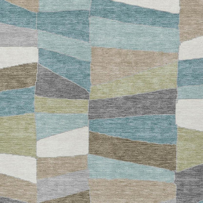 3' X 5' Teal Blue And Beige Geometric Washable Indoor Outdoor Area Rug HomeRoots
