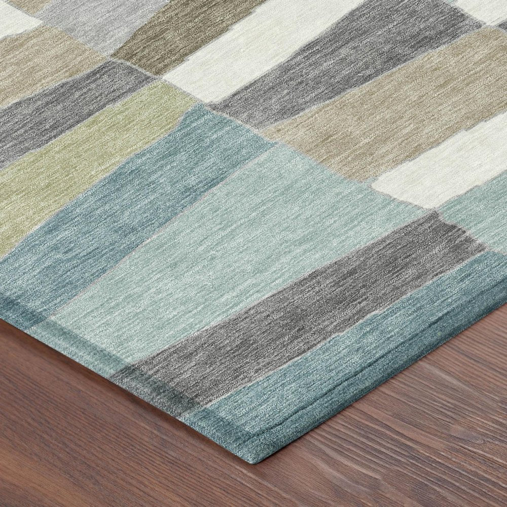 3' X 5' Teal Blue And Beige Geometric Washable Indoor Outdoor Area Rug — view 2
