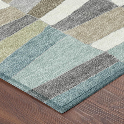 3' X 5' Teal Blue And Beige Geometric Washable Indoor Outdoor Area Rug HomeRoots