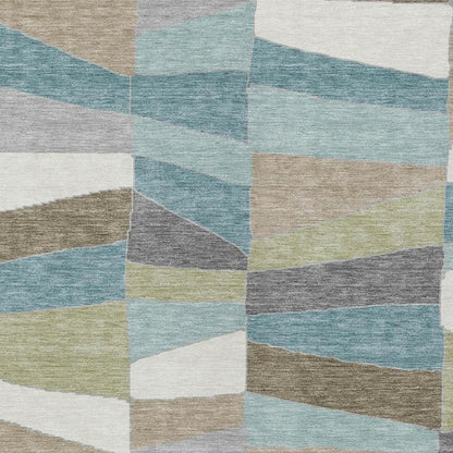 8' X 10' Teal Blue And Beige Geometric Washable Indoor Outdoor Area Rug HomeRoots