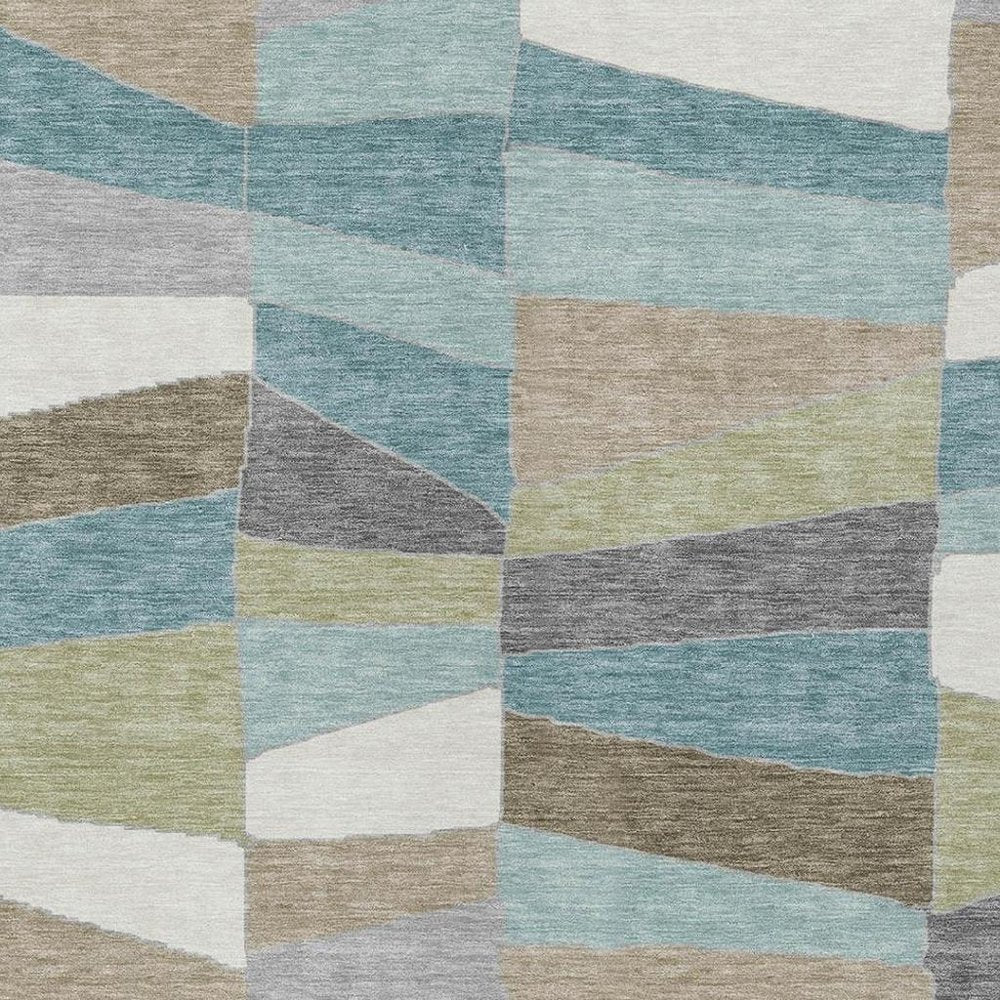 8' X 10' Teal Blue And Beige Geometric Washable Indoor Outdoor Area Rug HomeRoots