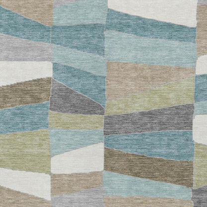 8' X 10' Teal Blue And Beige Geometric Washable Indoor Outdoor Area Rug HomeRoots