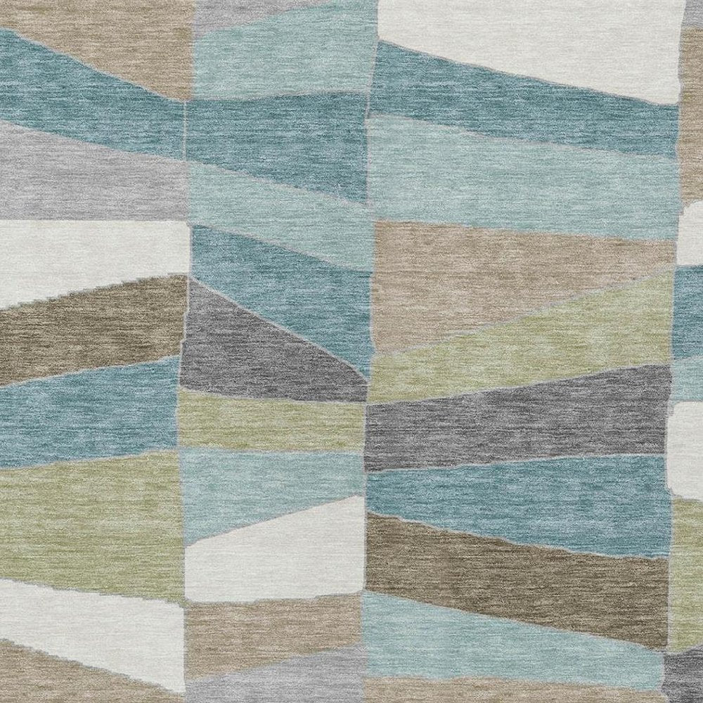 8' X 10' Teal Blue And Beige Geometric Washable Indoor Outdoor Area Rug HomeRoots