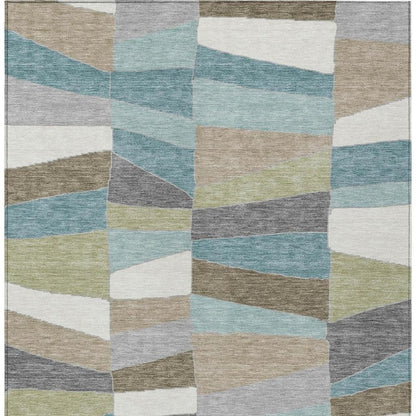 8' X 10' Teal Blue And Beige Geometric Washable Indoor Outdoor Area Rug HomeRoots