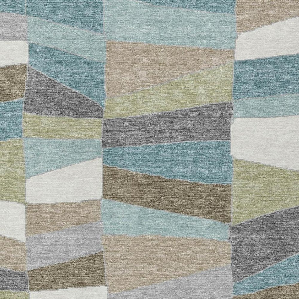 8' X 10' Teal Blue And Beige Geometric Washable Indoor Outdoor Area Rug HomeRoots