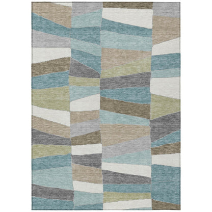 8' X 10' Teal Blue And Beige Geometric Washable Indoor Outdoor Area Rug HomeRoots
