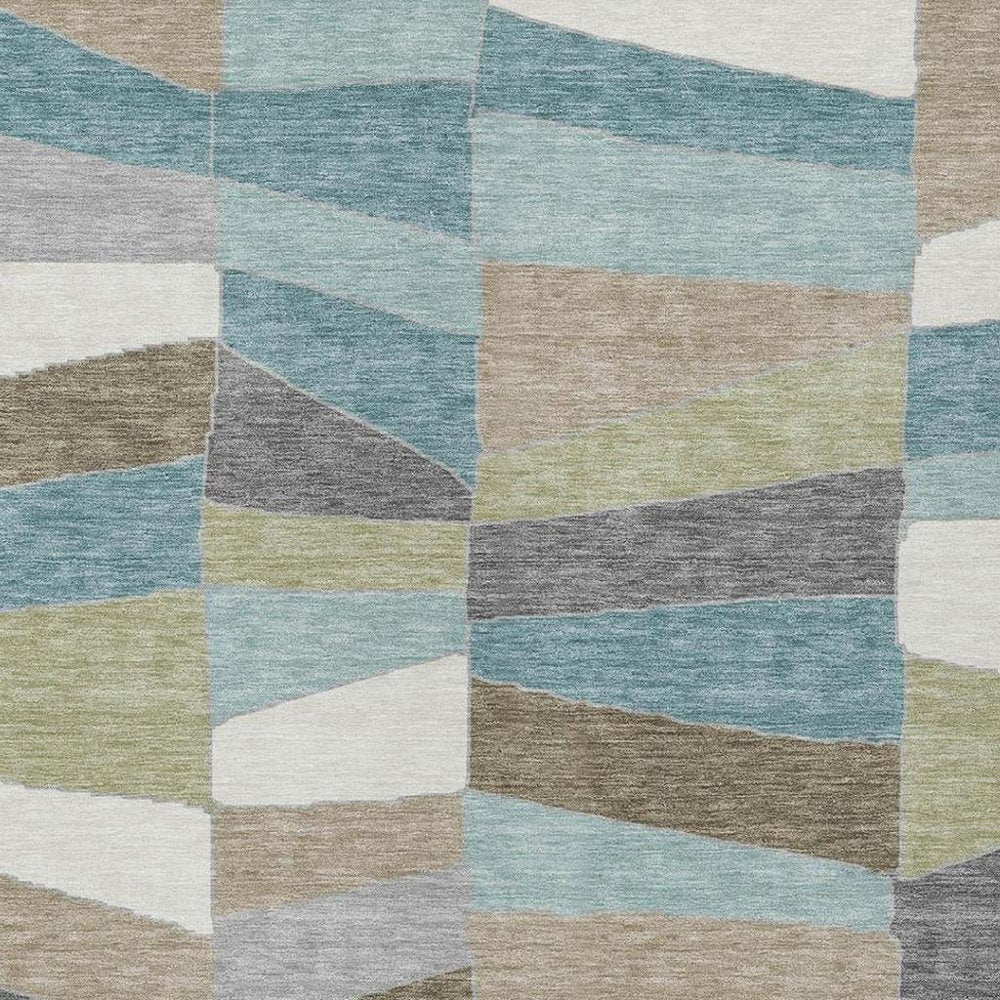 9' X 12' Teal Blue And Beige Geometric Washable Indoor Outdoor Area Rug HomeRoots