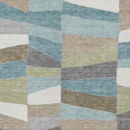 9' X 12' Teal Blue And Beige Geometric Washable Indoor Outdoor Area Rug HomeRoots