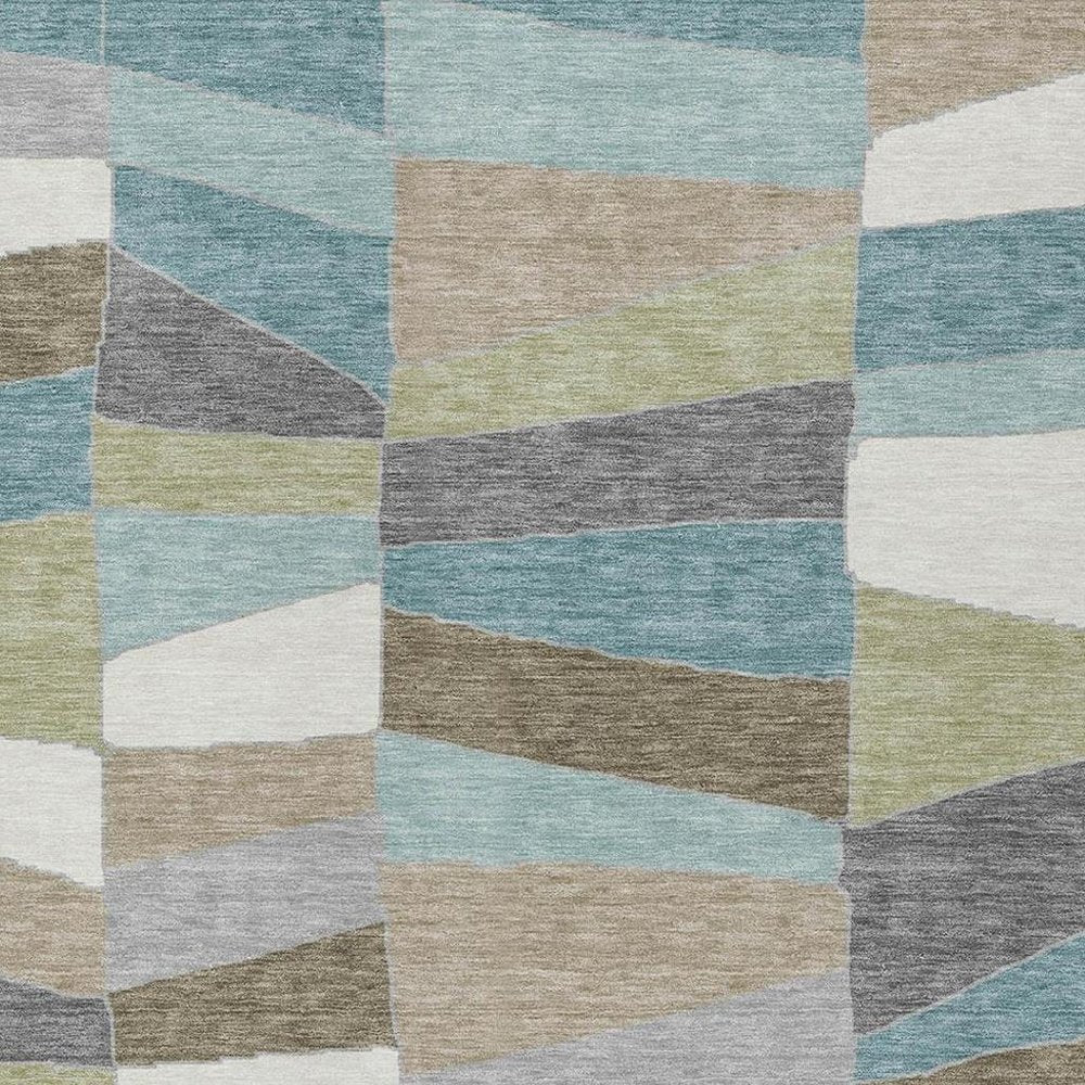 9' X 12' Teal Blue And Beige Geometric Washable Indoor Outdoor Area Rug — view 7