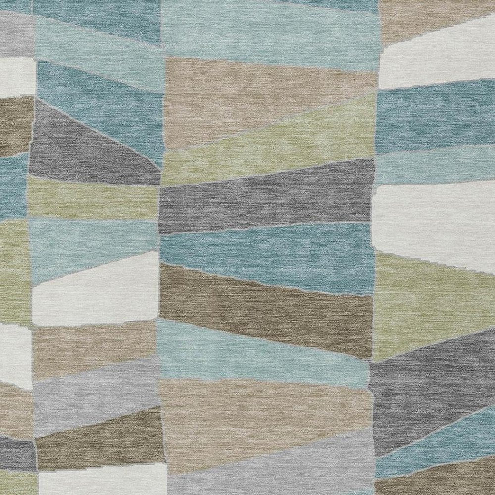 9' X 12' Teal Blue And Beige Geometric Washable Indoor Outdoor Area Rug — view 8