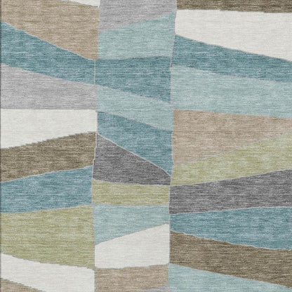 9' X 12' Teal Blue And Beige Geometric Washable Indoor Outdoor Area Rug HomeRoots