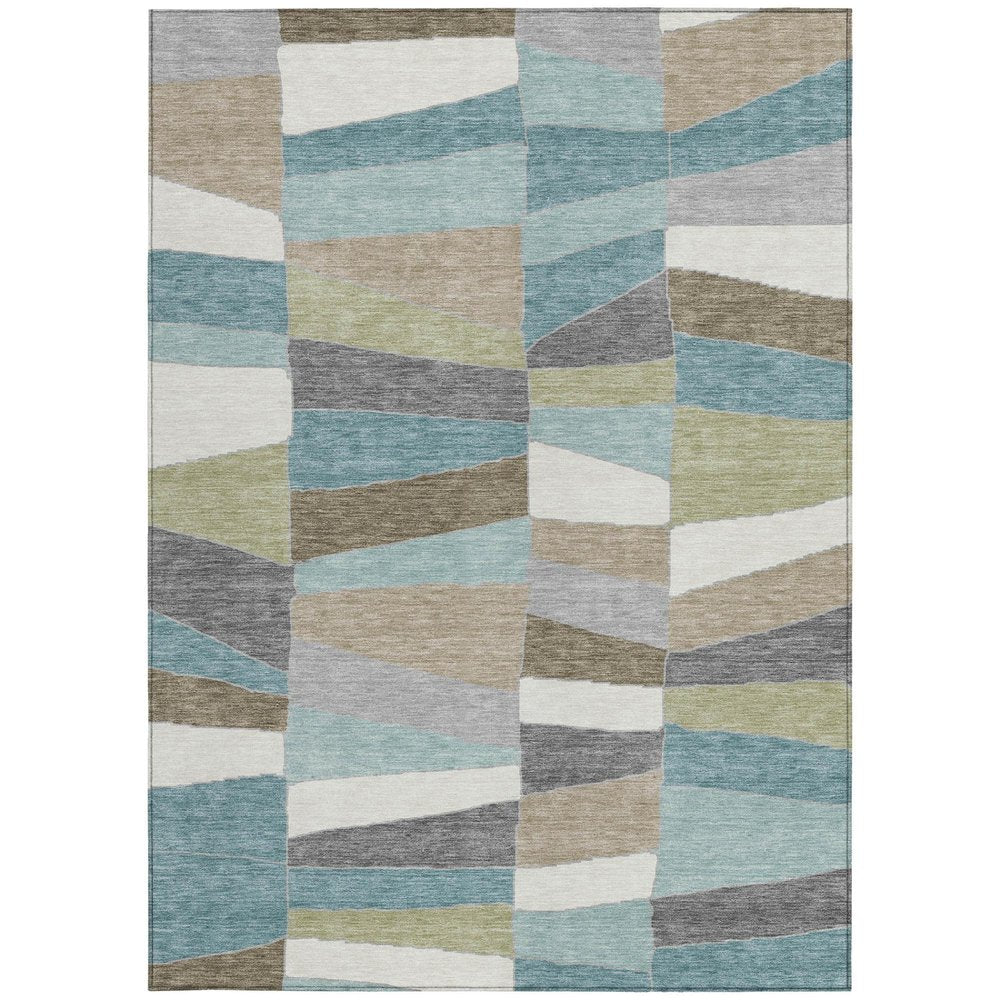 10' X 14' Teal Blue And Beige Geometric Washable Indoor Outdoor Area Rug HomeRoots