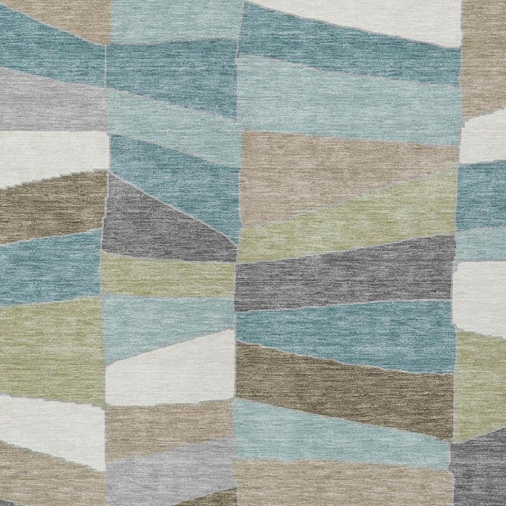 10' X 14' Teal Blue And Beige Geometric Washable Indoor Outdoor Area Rug — view 6