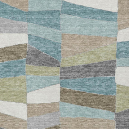 10' X 14' Teal Blue And Beige Geometric Washable Indoor Outdoor Area Rug HomeRoots