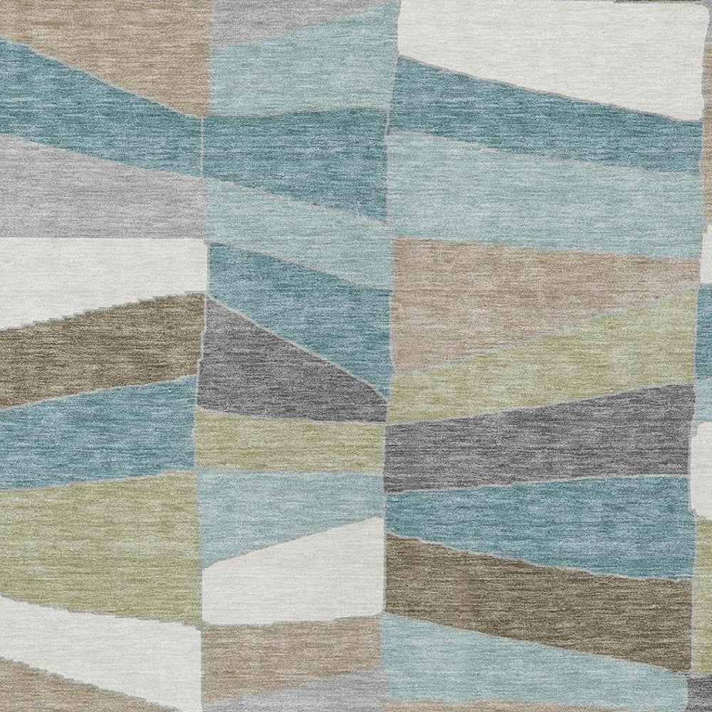 10' X 14' Teal Blue And Beige Geometric Washable Indoor Outdoor Area Rug HomeRoots