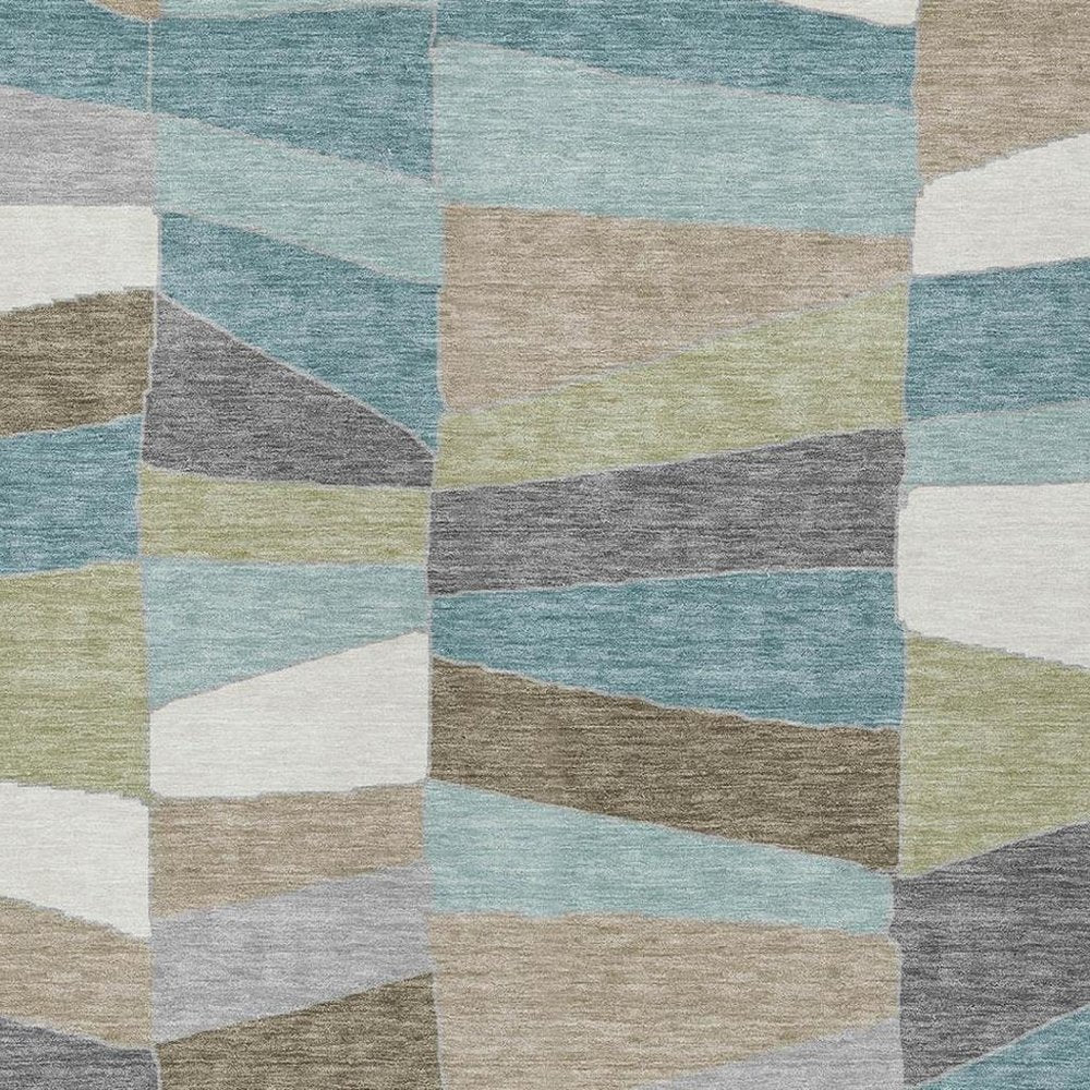10' X 14' Teal Blue And Beige Geometric Washable Indoor Outdoor Area Rug HomeRoots