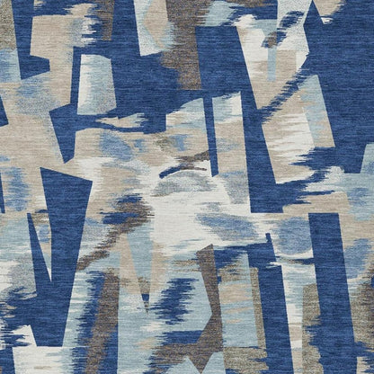 3' X 5' Blue And Beige Abstract Washable Indoor Outdoor Area Rug HomeRoots