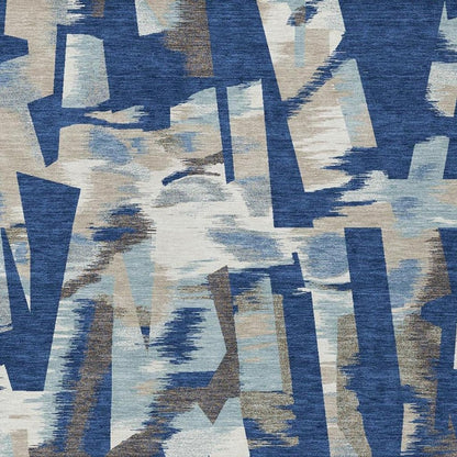 3' X 5' Blue And Beige Abstract Washable Indoor Outdoor Area Rug