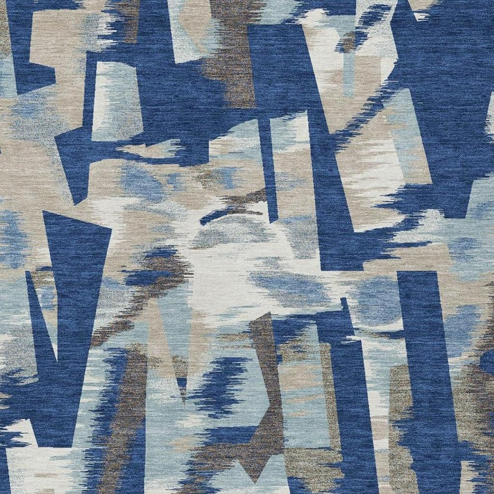 3' X 5' Blue And Beige Abstract Washable Indoor Outdoor Area Rug HomeRoots