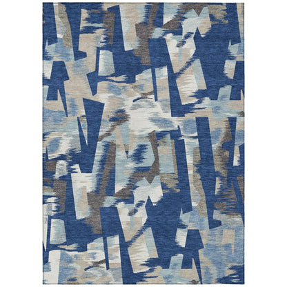 3' X 5' Blue And Beige Abstract Washable Indoor Outdoor Area Rug HomeRoots