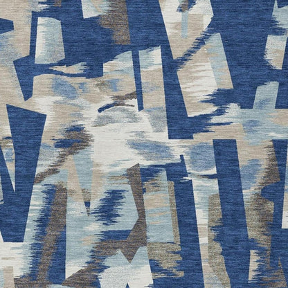 5' X 8' Blue And Beige Abstract Washable Indoor Outdoor Area Rug