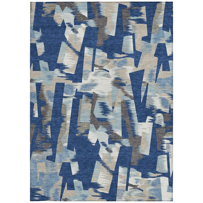 5' X 8' Blue And Beige Abstract Washable Indoor Outdoor Area Rug HomeRoots