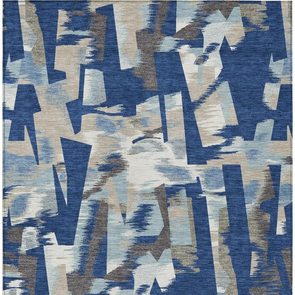 5' X 8' Blue And Beige Abstract Washable Indoor Outdoor Area Rug — view 8