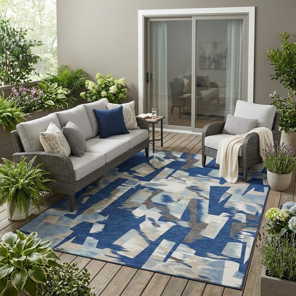 5' X 8' Blue And Beige Abstract Washable Indoor Outdoor Area Rug HomeRoots