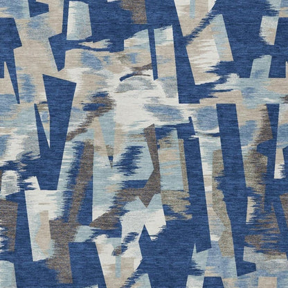 5' X 8' Blue And Beige Abstract Washable Indoor Outdoor Area Rug
