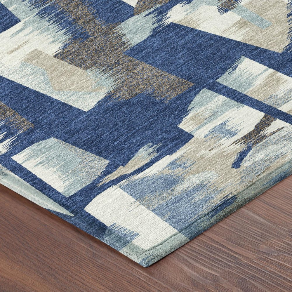 5' X 8' Blue And Beige Abstract Washable Indoor Outdoor Area Rug — view 2