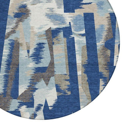 8' Blue And Beige Round Abstract Washable Indoor Outdoor Area Rug HomeRoots