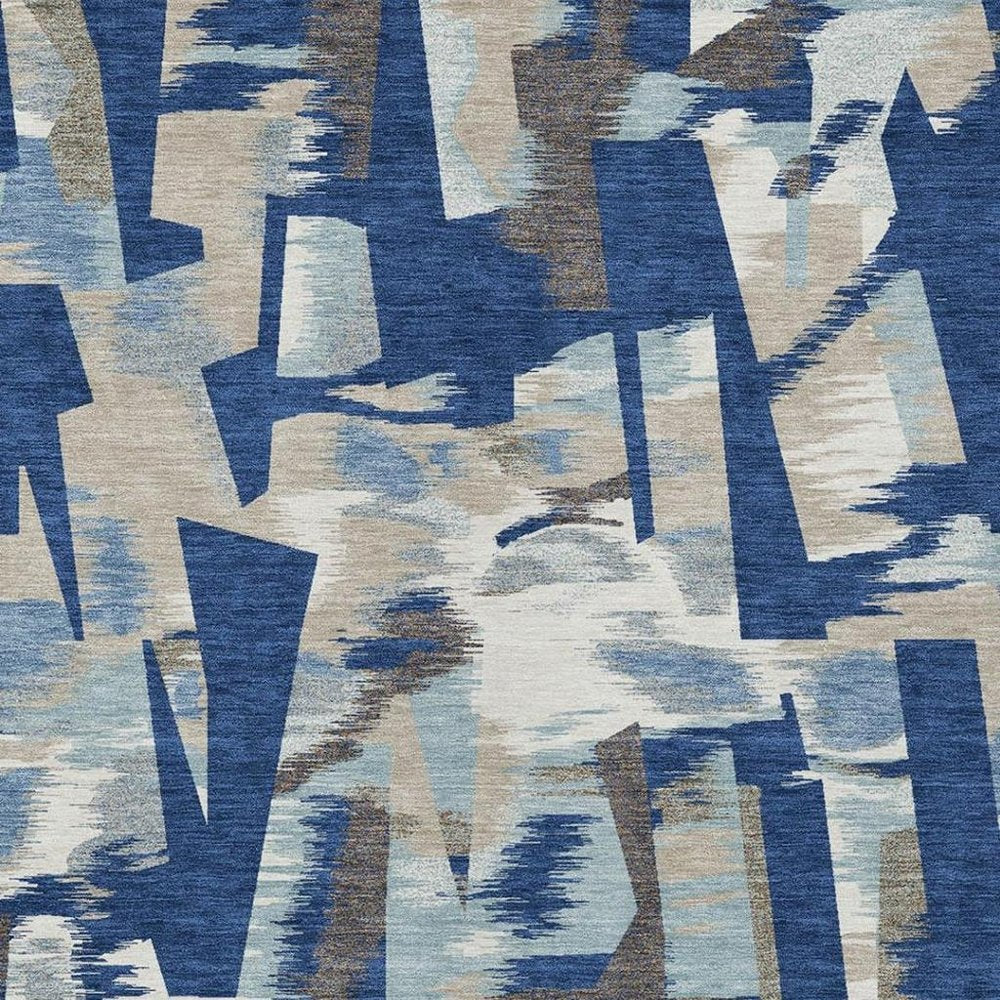 8' X 10' Blue And Beige Abstract Washable Indoor Outdoor Area Rug — view 4