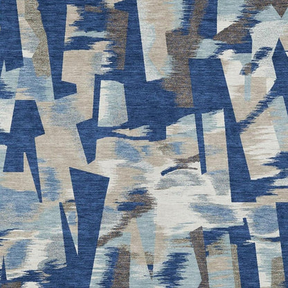 8' X 10' Blue And Beige Abstract Washable Indoor Outdoor Area Rug