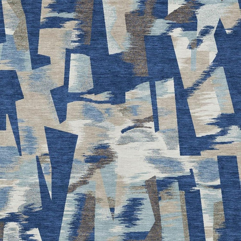 8' X 10' Blue And Beige Abstract Washable Indoor Outdoor Area Rug — view 9