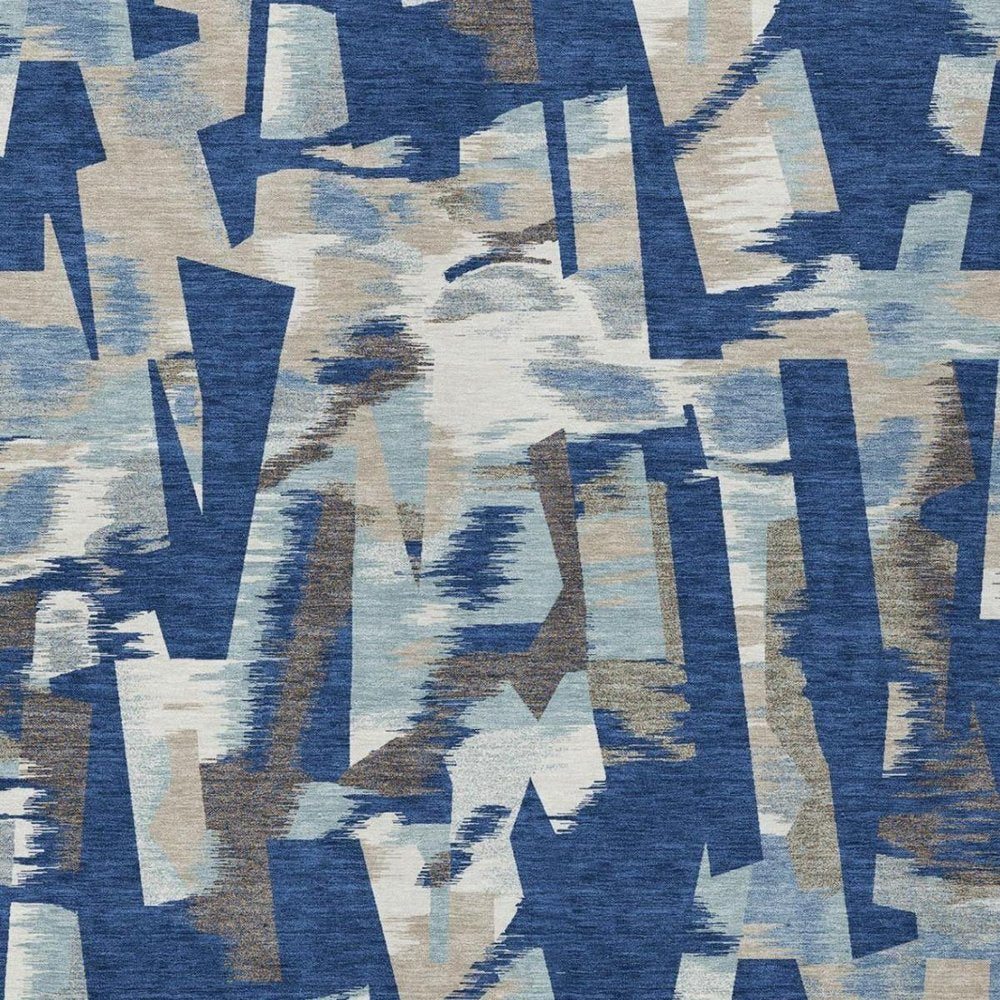 8' X 10' Blue And Beige Abstract Washable Indoor Outdoor Area Rug