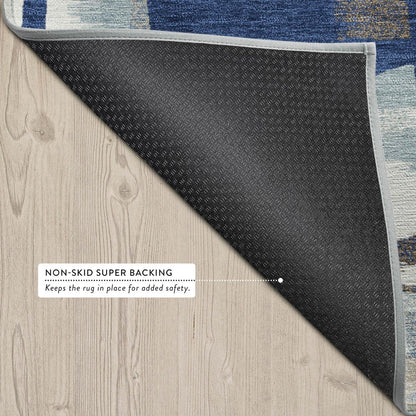 8' X 10' Blue And Beige Abstract Washable Indoor Outdoor Area Rug