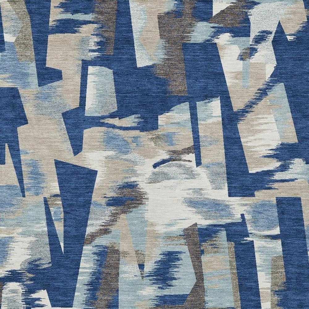 9' X 12' Blue And Beige Abstract Washable Indoor Outdoor Area Rug — view 6